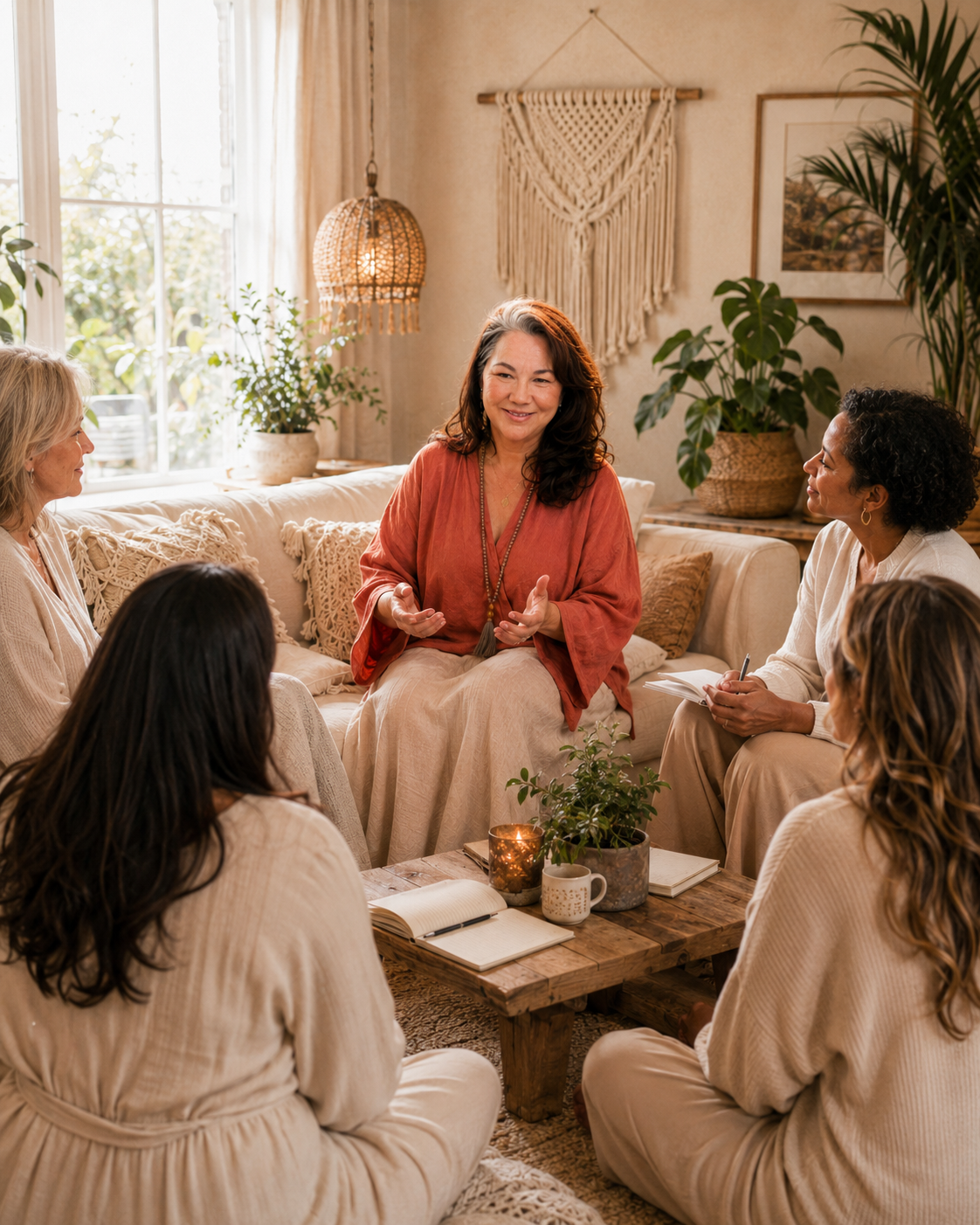 Márcia Magalhães conduzindo um encontro com um grupo de mulheres